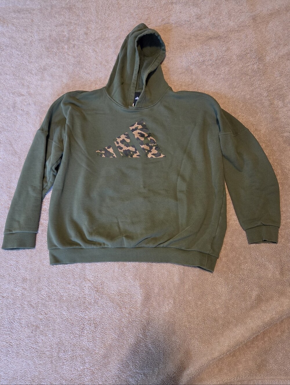 adidas Olive Green Hoodie with Camo Trefoil
